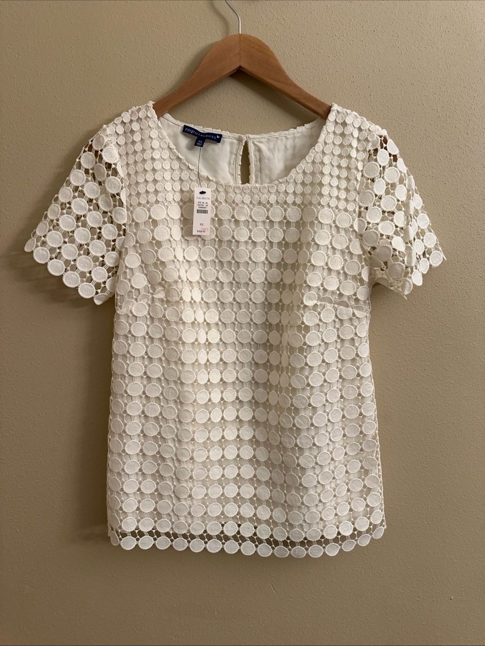 Talbots Circle Lace short-sleeve top ivory size XS office work summer NEW